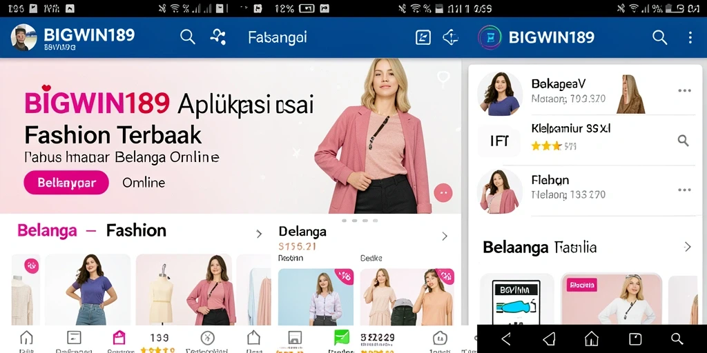 Antarmuka aplikasi BIGWIN189 yang modern dan stylish untuk belanja fashion.
