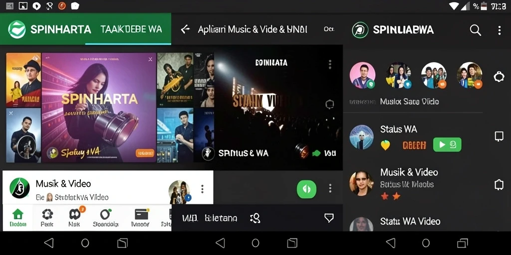 Antarmuka SPINHARTA menampilkan pilihan video status WA yang menarik.
