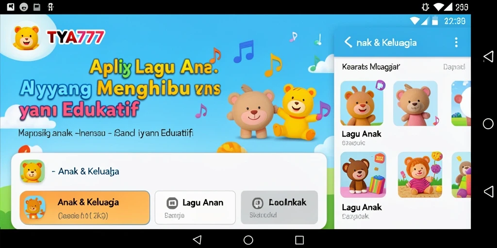 Tampilan antarmuka yang ceria dan ramah anak dari aplikasi Lagu Anak.